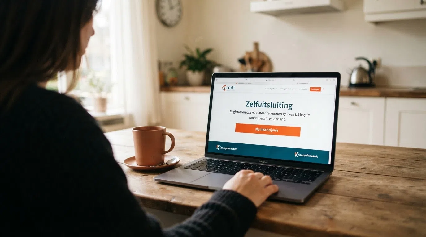 De website van Cruks met de knop voor zelfuitsluiting van alle online kansspelen in Nederland