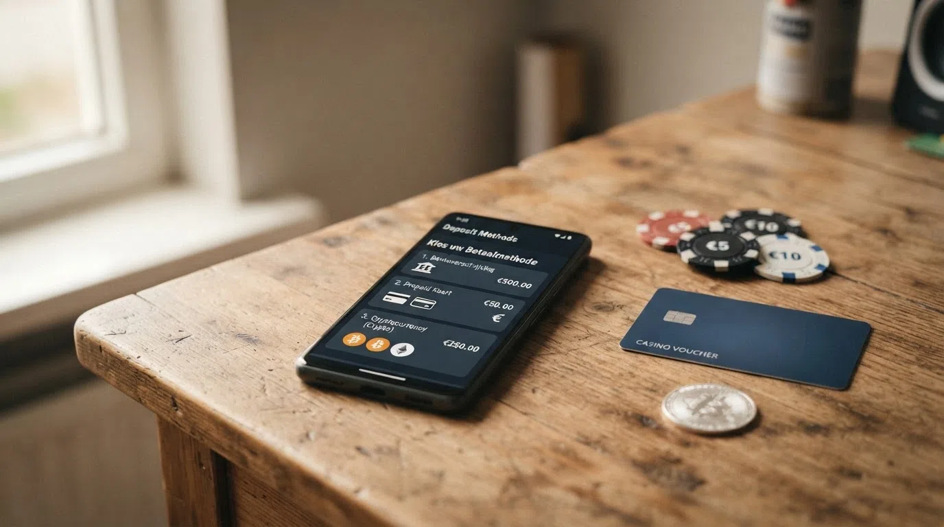 Een smartphone met daarop de betaalopties iDEAL, Bitcoin en Paysafecard naast elkaar