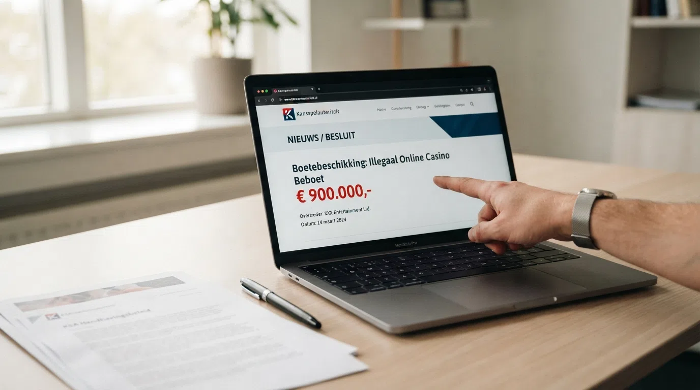 Een screenshot van de KSA-website met een gepubliceerd boetebesluit tegen een niet-vergunde aanbieder
