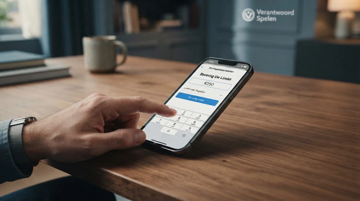 Het logo van de Kansspelautoriteit naast een smartphone met een Nederlands online casino-scherm waarop het KSA-keurmerk en een CRUKS-melding zichtbaar zijn