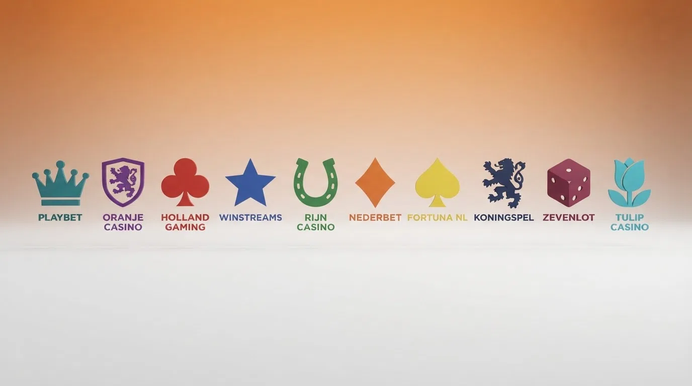 Een overzicht van KSA-vergunde casino-logo's met hun bonusaanbod naast elkaar