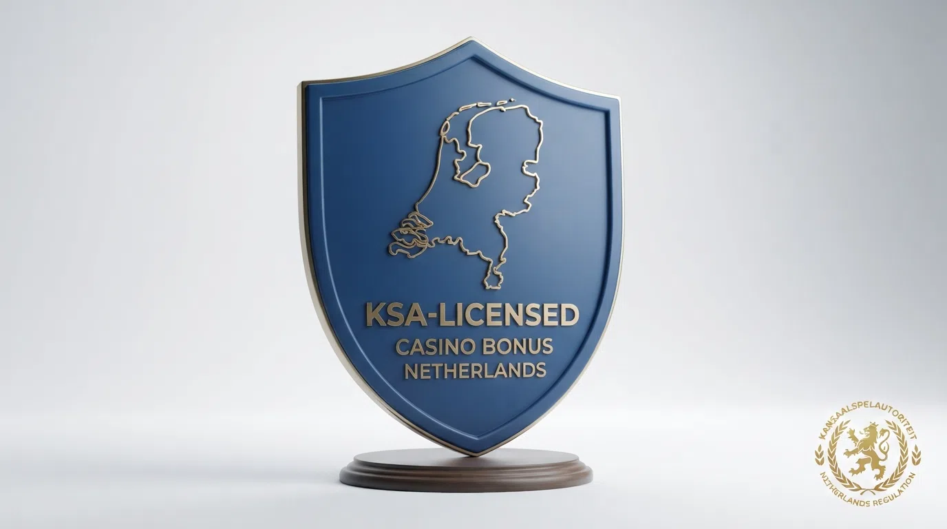 Het logo van de Kansspelautoriteit en een vergunningszegel op een casino-website, met daarnaast de tekst 'Vergunninghouder KOA'
