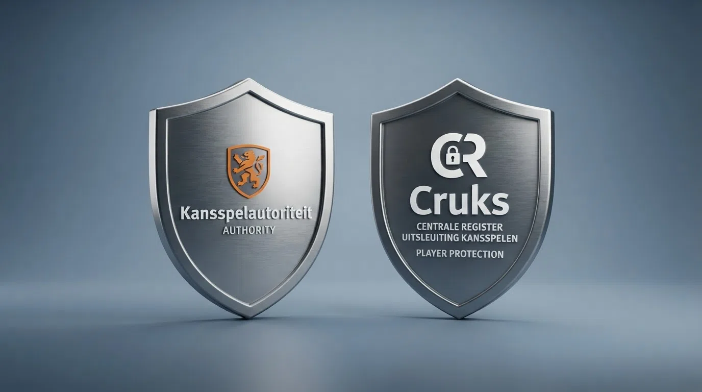 Het Kansspelautoriteit-logo naast het Cruks-logo op een neutrale overheids-achtergrond.