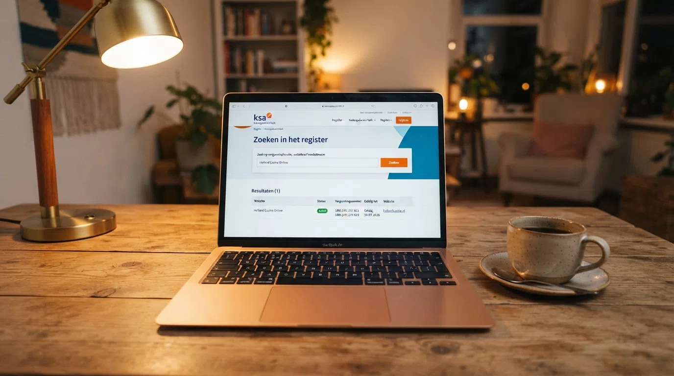 Het openbare vergunningenregister op kansspelautoriteit.nl met een ingevulde zoekopdracht naar een casino-vergunninghouder